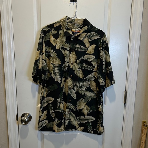 Havana Jack'S Cafe Other - Havana Jacks Mens Button Down Shirt 100% Silk Tropical Palm Black Medium
